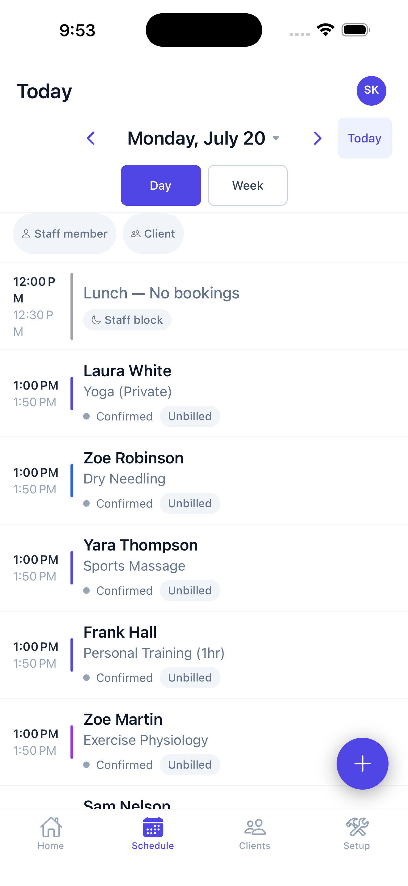 The Simplifythis schedule on iPhone